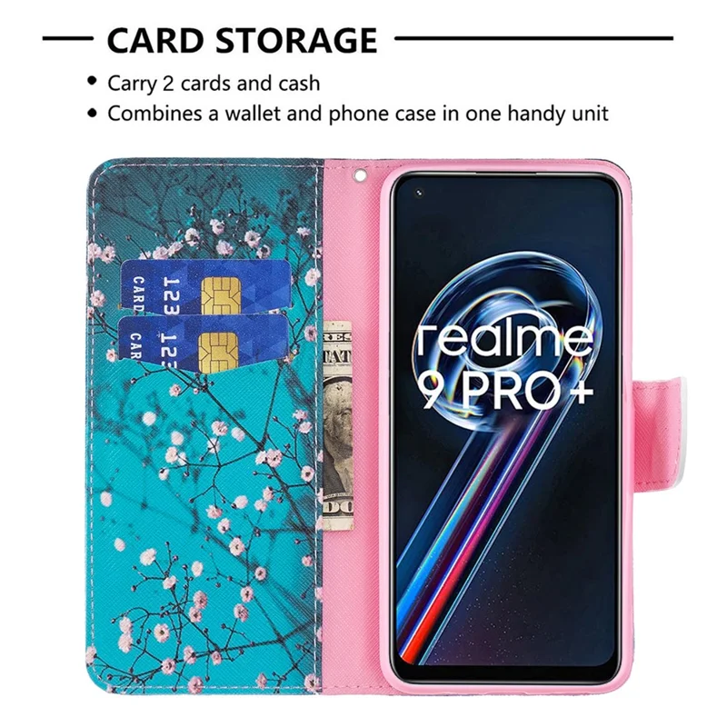 For Realme 9 Pro+ Pattern Printing PU Leather Case Magnetic Closure Stand Wallet Style Flip Cover - Plum Blossom