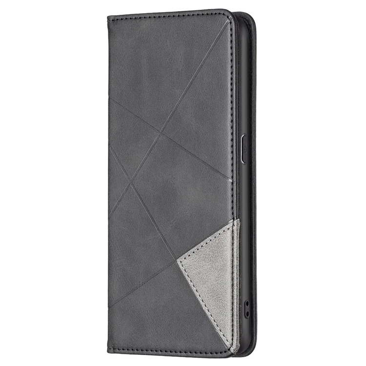 Para Realme 9 Pro+ Imprinting Pattern Splicing Design Cover with Card Slots PU Leather + TPU Stand Cell Phone Shell - Black