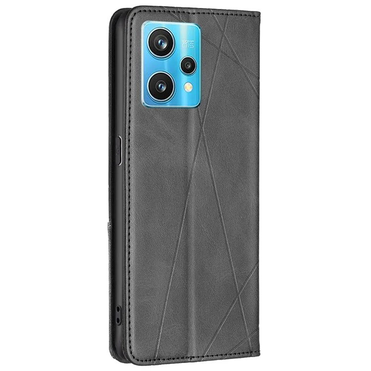 Para Realme 9 Pro+ Imprinting Pattern Splicing Design Cover with Card Slots PU Leather + TPU Stand Cell Phone Shell - Black