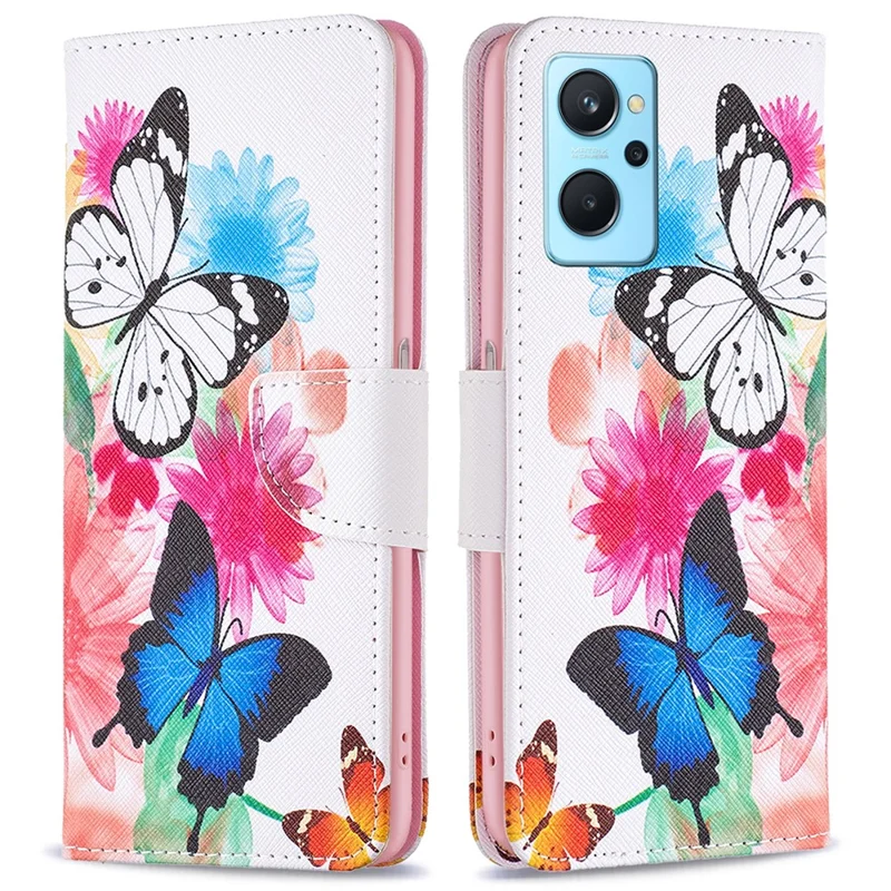 For Oppo A36/A76/Realme 9i Pattern Printing PU Leather + TPU Shockproof Phone Case Wallet Stand Protective Cover - Two Butterflies