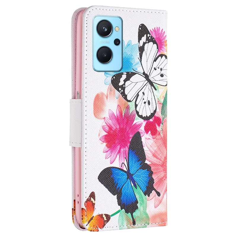 For Oppo A36/A76/Realme 9i Pattern Printing PU Leather + TPU Shockproof Phone Case Wallet Stand Protective Cover - Two Butterflies