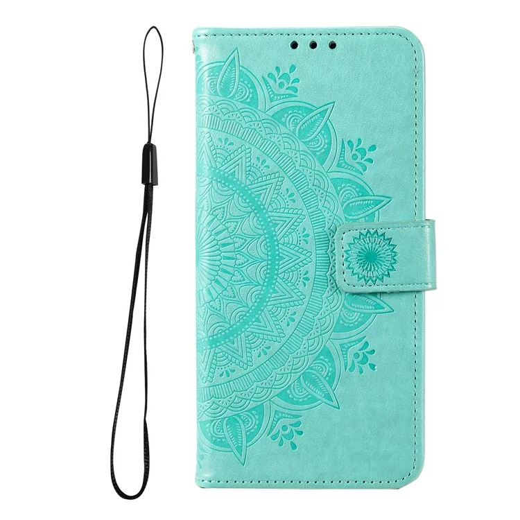 Für Oppo Reno7 5G (global) PU Leder + Innere Tpu-abdeckständer Geprägtes Mandala Blume Anti-fall-fall-flip-brieftasche Mit Riemen - Grün