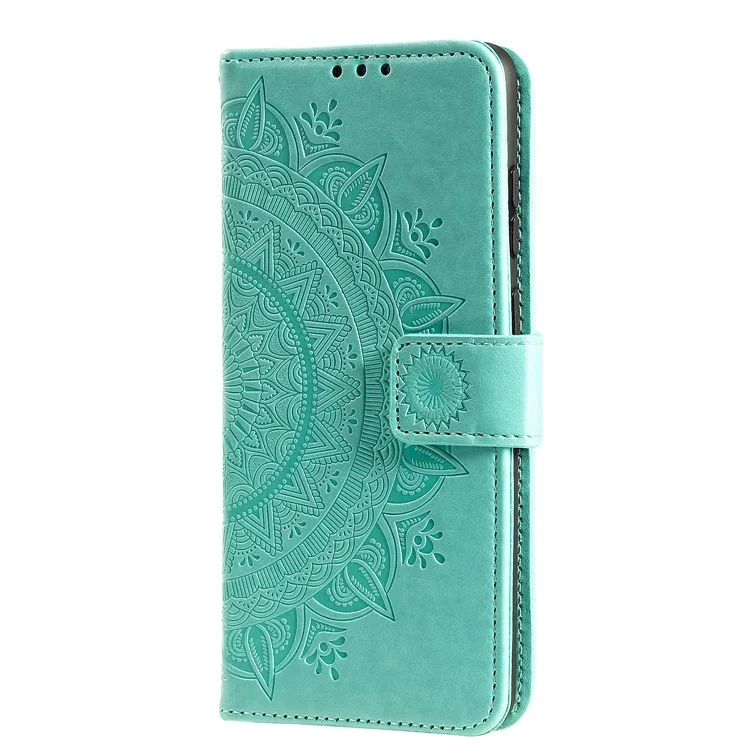 Für Oppo Reno7 5G (global) PU Leder + Innere Tpu-abdeckständer Geprägtes Mandala Blume Anti-fall-fall-flip-brieftasche Mit Riemen - Grün