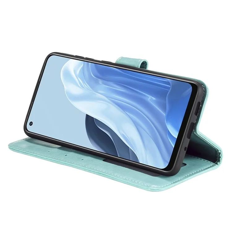 Für Oppo Reno7 5G (global) PU Leder + Innere Tpu-abdeckständer Geprägtes Mandala Blume Anti-fall-fall-flip-brieftasche Mit Riemen - Grün