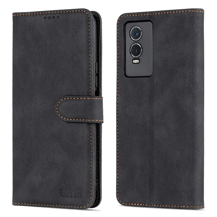Étui au Téléphone AZNS Pour Vivo Y76s / Y74, Portefeuille de Cuir PU Pliant Stand Magnitic Scratch Flip Cover - le Noir