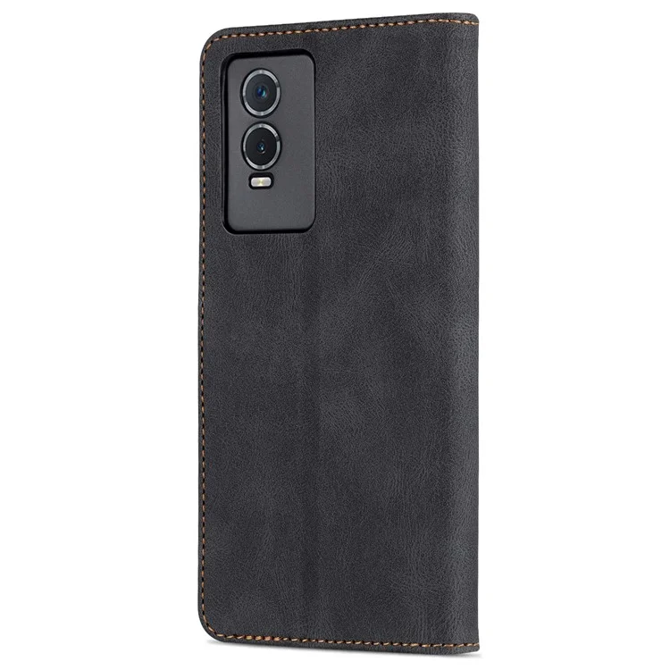 Étui au Téléphone AZNS Pour Vivo Y76s / Y74, Portefeuille de Cuir PU Pliant Stand Magnitic Scratch Flip Cover - le Noir