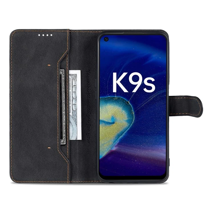 AZNS PU en Cuir Portefeuille Pour Oppo K9s / Realme Q3s, Fonction de Stand Fonction Anti-Scratch Full Protective Phone Cover - le Noir