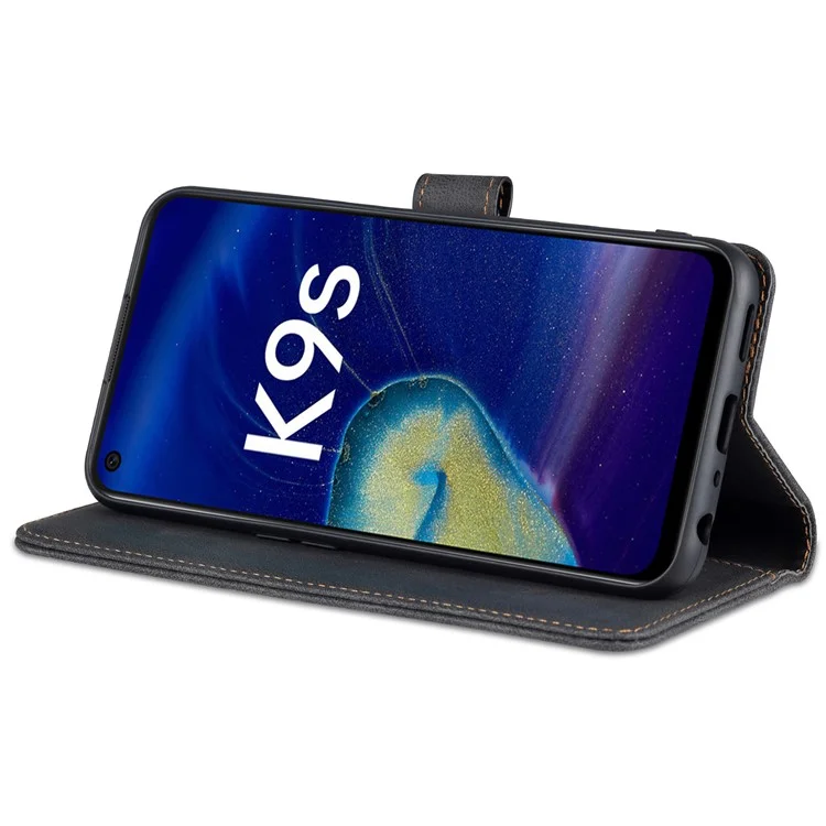 AZNS PU en Cuir Portefeuille Pour Oppo K9s / Realme Q3s, Fonction de Stand Fonction Anti-Scratch Full Protective Phone Cover - le Noir
