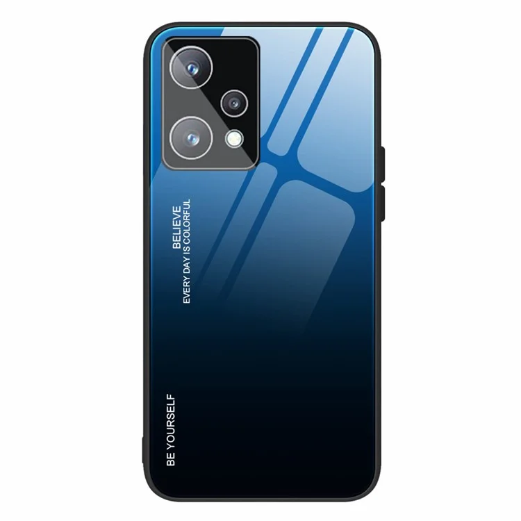 For Realme 9 Pro+ Gradient Color Hybrid Tempered Glass + TPU Case Shockproof Mobile Phone Cover - Blue/Black