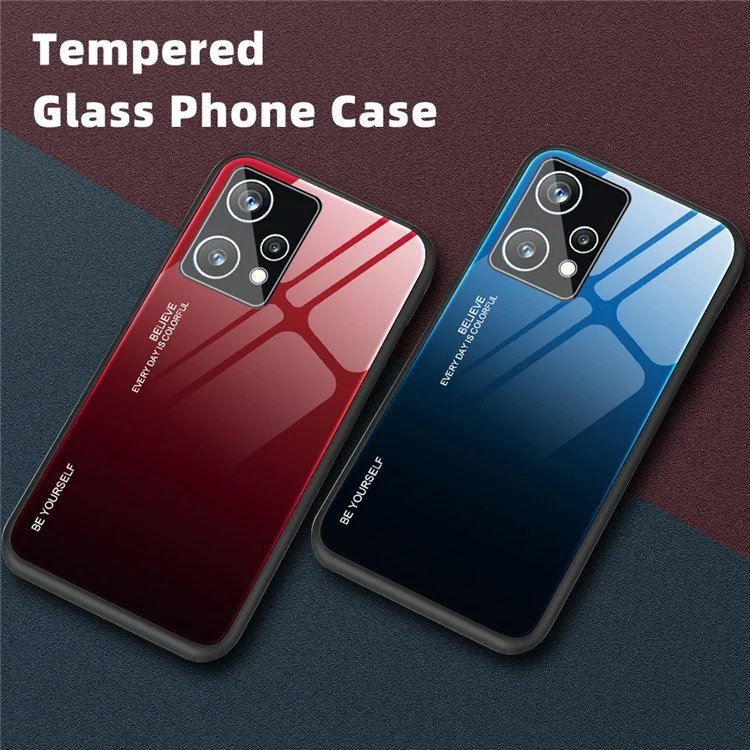 For Realme 9 Pro+ Gradient Color Hybrid Tempered Glass + TPU Case Shockproof Mobile Phone Cover - Blue/Black