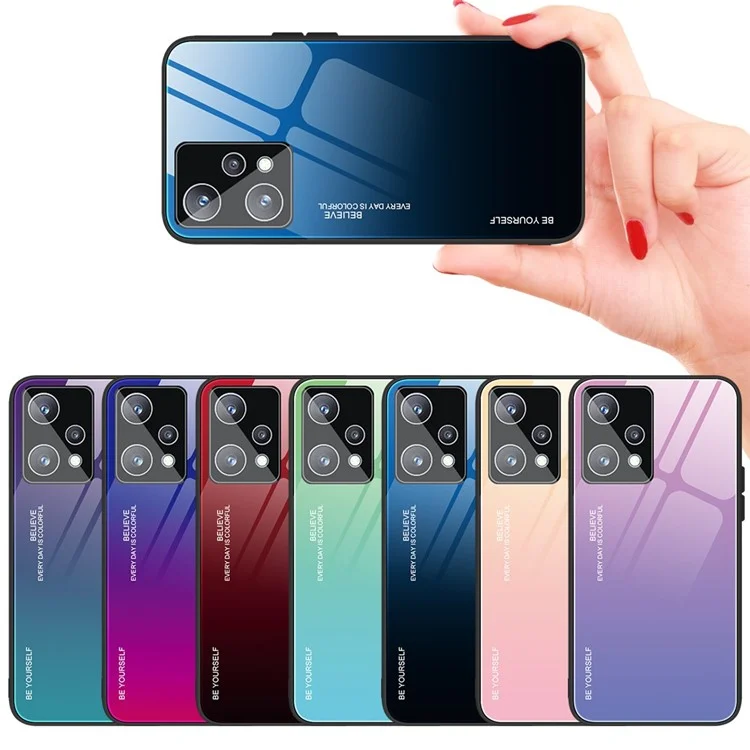For Realme 9 Pro+ Gradient Color Hybrid Tempered Glass + TPU Case Shockproof Mobile Phone Cover - Blue/Black