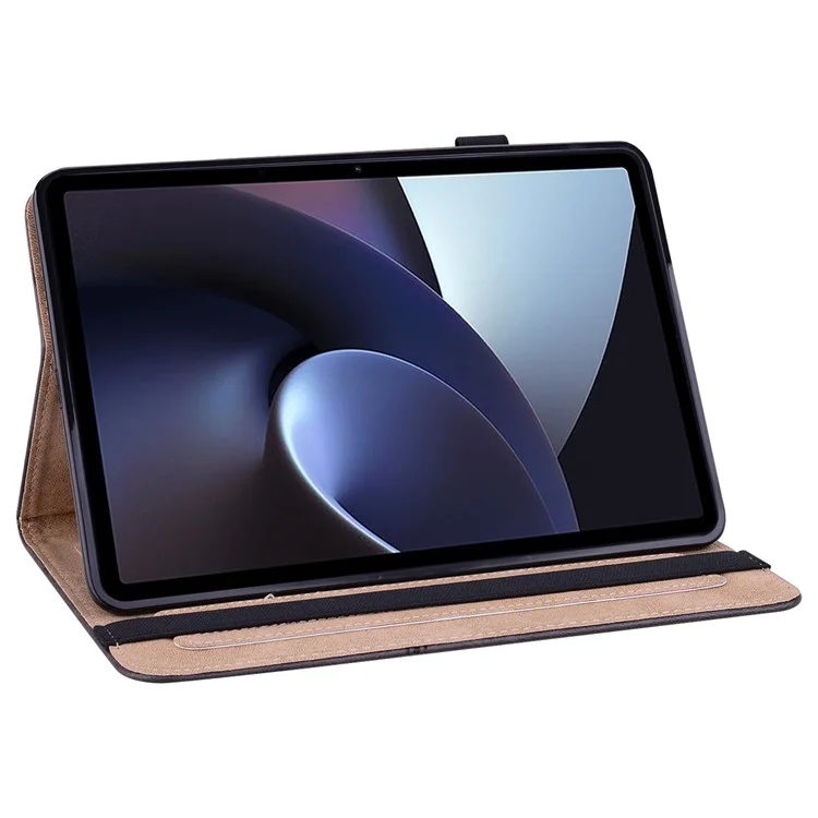 Pour la Ligne Oppo Pad Line Imprimé en Cuir PU Tablet Couvrette de Cartes D'amortisseur Réglable de Support Réglable - le Noir