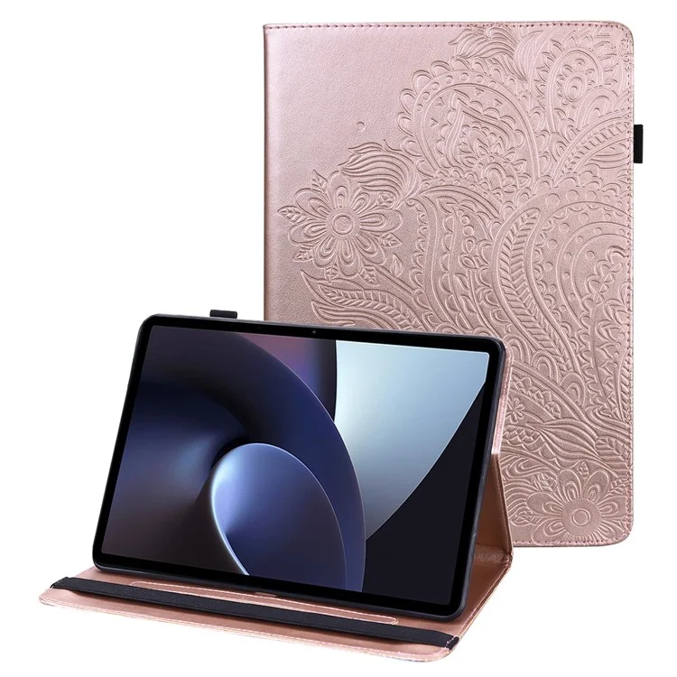 Pour Oppo Pad Impression de la Bande Élastique de Fleur Design pu en Cuir Tablet Cover Carte Baster - or Rose