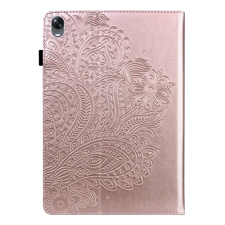 Pour Oppo Pad Impression de la Bande Élastique de Fleur Design pu en Cuir Tablet Cover Carte Baster - or Rose