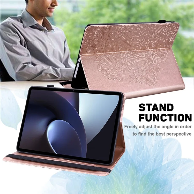 Pour Oppo Pad Impression de la Bande Élastique de Fleur Design pu en Cuir Tablet Cover Carte Baster - or Rose