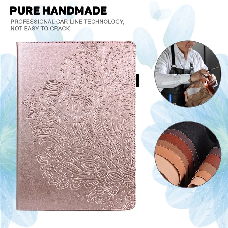 Pour Oppo Pad Impression de la Bande Élastique de Fleur Design pu en Cuir Tablet Cover Carte Baster - or Rose