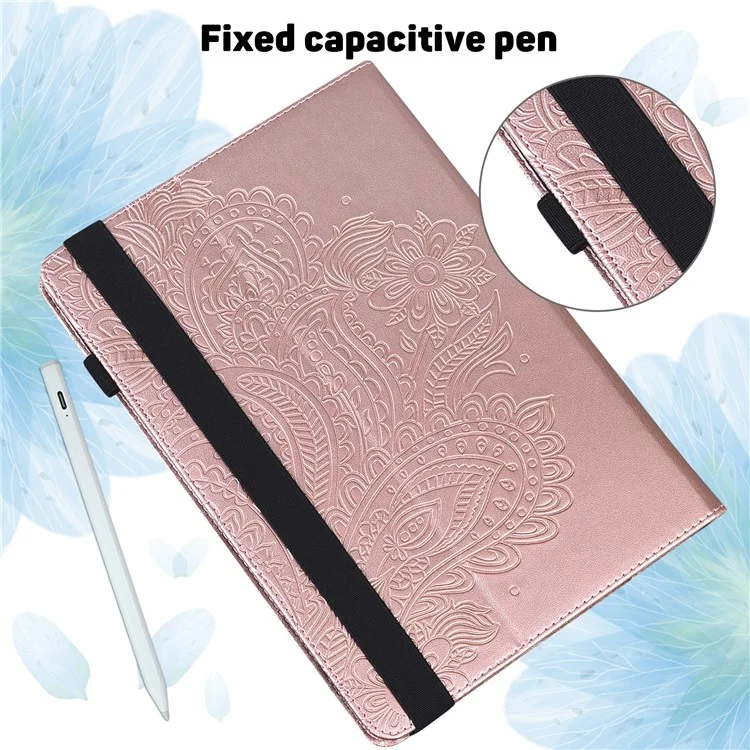 Pour Oppo Pad Impression de la Bande Élastique de Fleur Design pu en Cuir Tablet Cover Carte Baster - or Rose