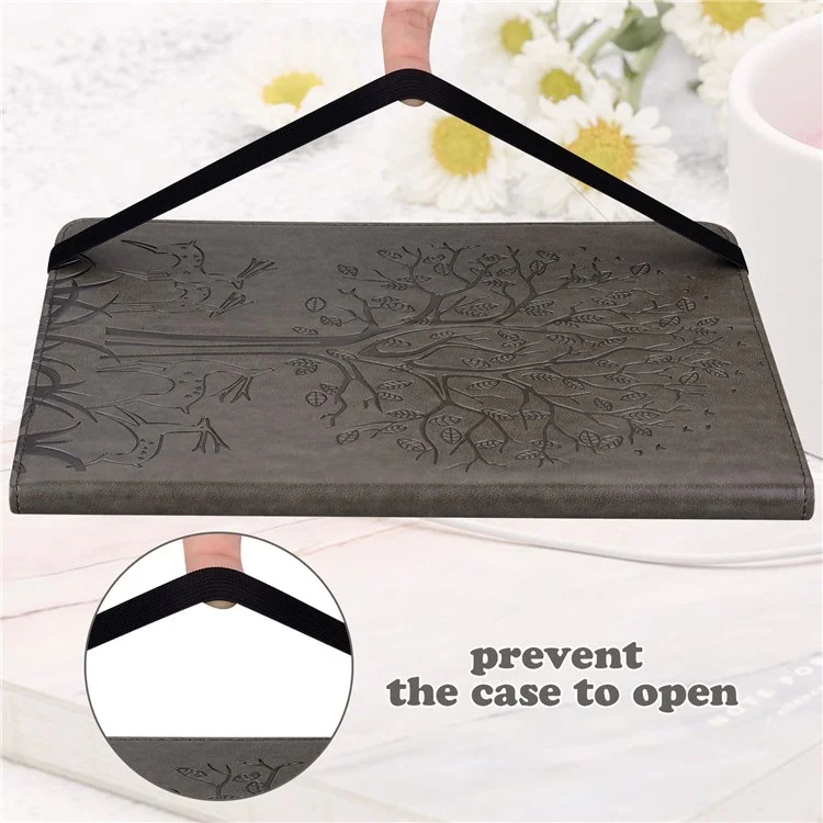Pour Oppo Pad Tree Deer Stand Imprimé PU Tablet Tablet Cover Carte Protective Base Avec Fermeture de Bande Élastique - Gris