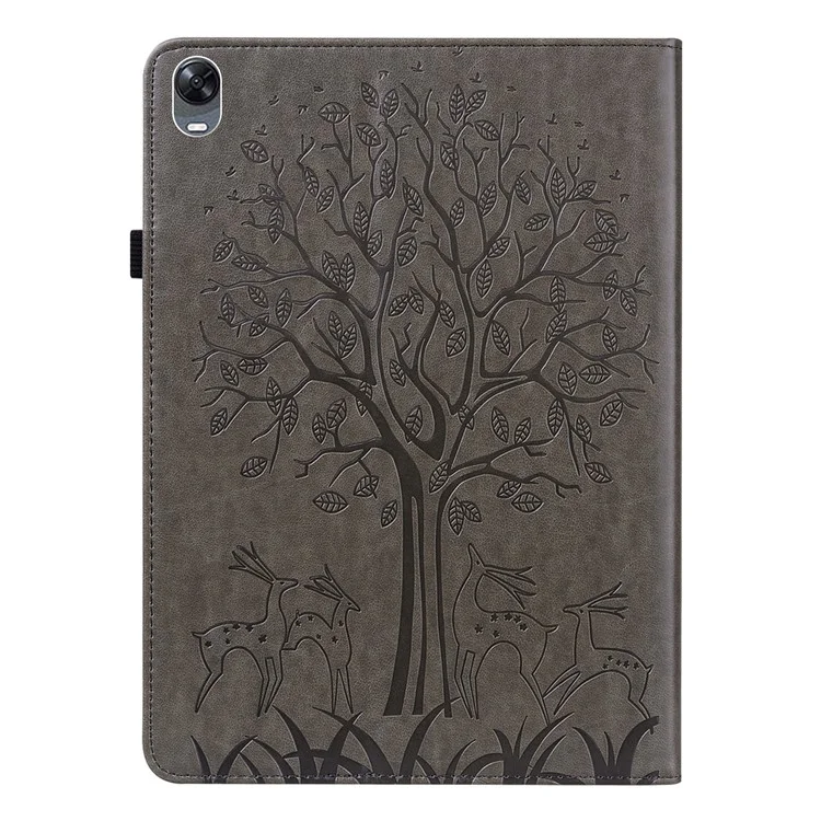 Pour Oppo Pad Tree Deer Stand Imprimé PU Tablet Tablet Cover Carte Protective Base Avec Fermeture de Bande Élastique - Gris
