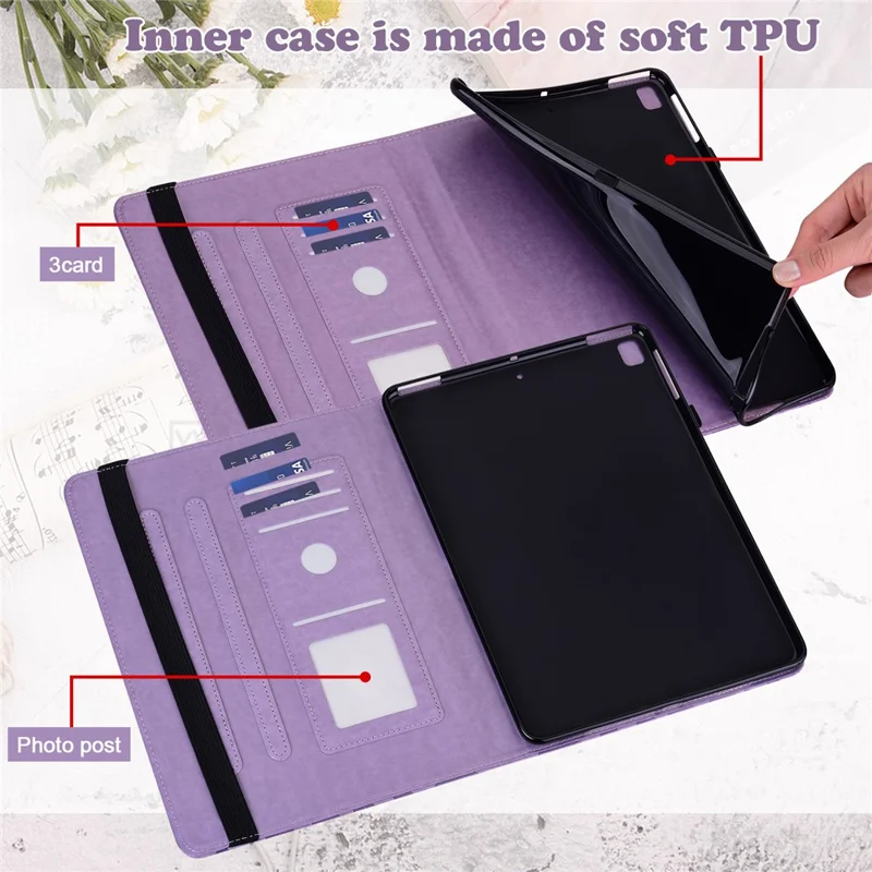 For Oppo Pad Tree Deer Imprinted Stand PU Leather Tablet Cover Card Holder Protective Case with Elastic Band Closure - Purple
