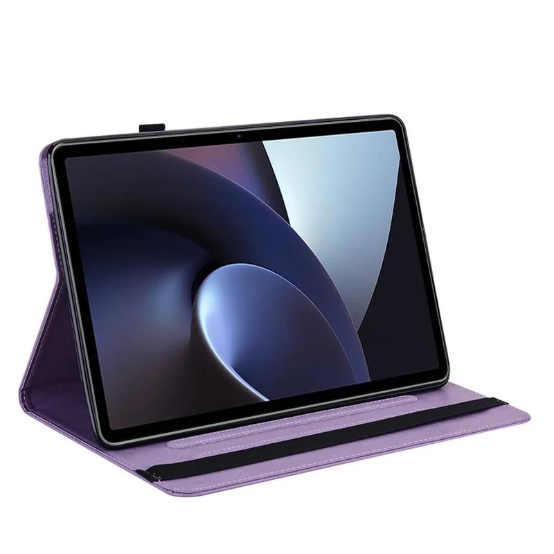 For Oppo Pad Tree Deer Imprinted Stand PU Leather Tablet Cover Card Holder Protective Case with Elastic Band Closure - Purple