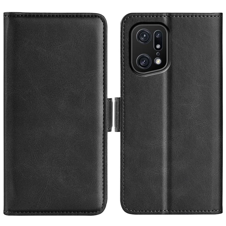 Pour Oppo Find X5 Pro Textured PU Leather Stand Cover Magnetic Clasp Mobile Phone Wallet Case - Black