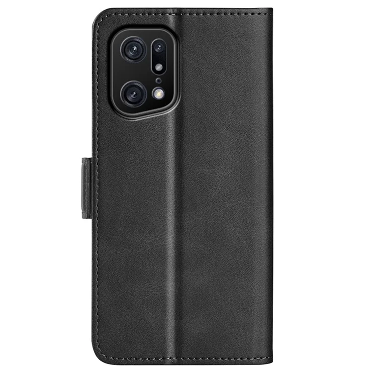 Pour Oppo Find X5 Pro Textured PU Leather Stand Cover Magnetic Clasp Mobile Phone Wallet Case - Black