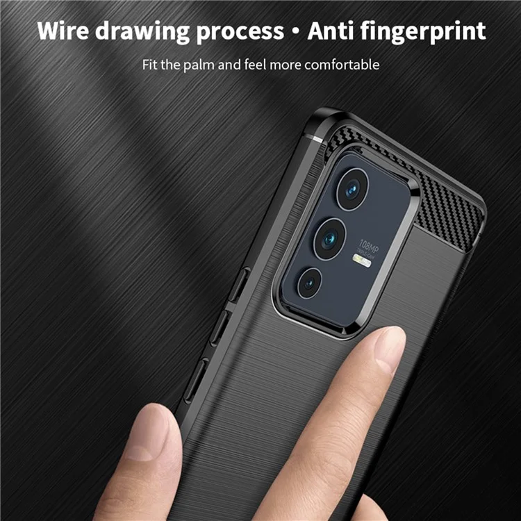 Mofi JK Tpu-serie-1 Für Vivo V23 5G/S12 Anti-kollision Weiche Tpu-telefonhülle Gebürstete Kohlefaserschutzabdeckung - Grau