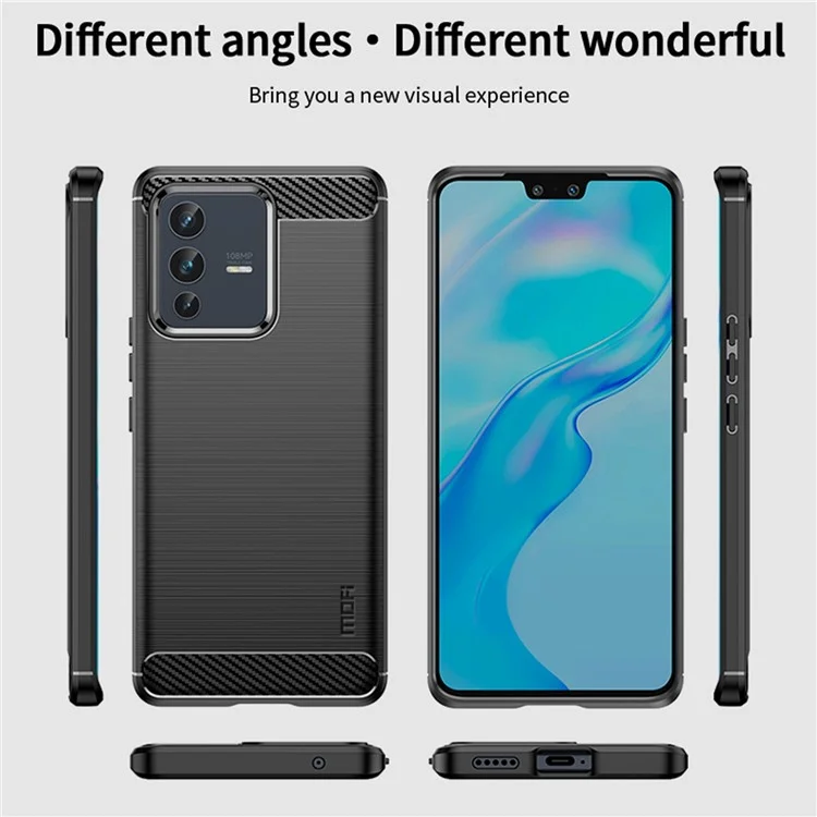 Mofi JK Tpu-serie-1 Für Vivo V23 5G/S12 Anti-kollision Weiche Tpu-telefonhülle Gebürstete Kohlefaserschutzabdeckung - Grau