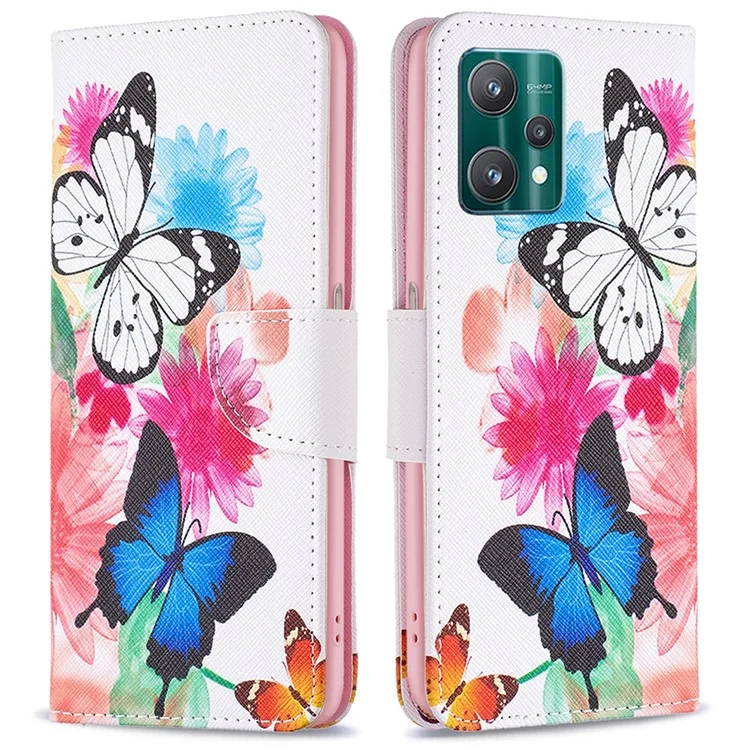 BF Pattern Printed Leather Case Series-1 para Realme 9 Pro 5G / 9 5G / V25 Funda de teléfono tipo cartera con estampado anti-arañazos y soporte - Dos mariposas