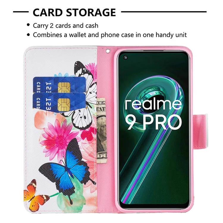 BF Pattern Printed Leather Case Series-1 para Realme 9 Pro 5G / 9 5G / V25 Funda de teléfono tipo cartera con estampado anti-arañazos y soporte - Dos mariposas