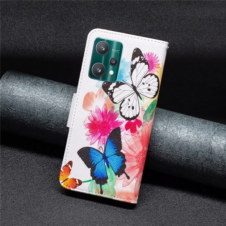BF Pattern Printed Leather Case Series-1 para Realme 9 Pro 5G / 9 5G / V25 Funda de teléfono tipo cartera con estampado anti-arañazos y soporte - Dos mariposas