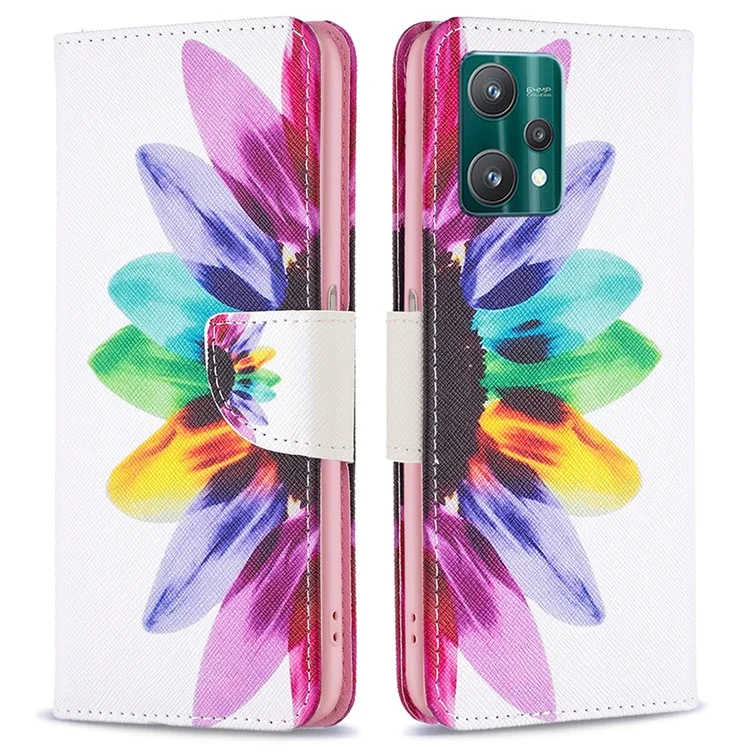 For Realme 9 Pro 5G / 9 5G / V25 Phone Case Pattern Printing PU Leather Wallet Stand Cover - Sunflower