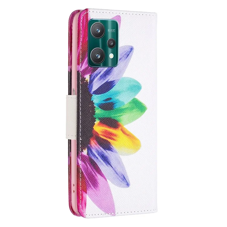 For Realme 9 Pro 5G / 9 5G / V25 Phone Case Pattern Printing PU Leather Wallet Stand Cover - Sunflower
