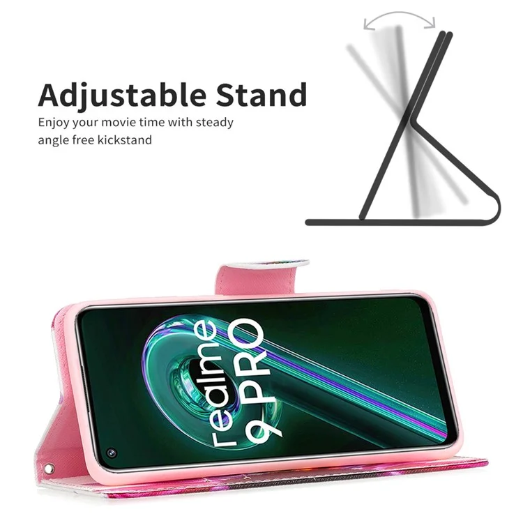 For Realme 9 Pro 5G / 9 5G / V25 Phone Case Pattern Printing PU Leather Wallet Stand Cover - Sunflower
