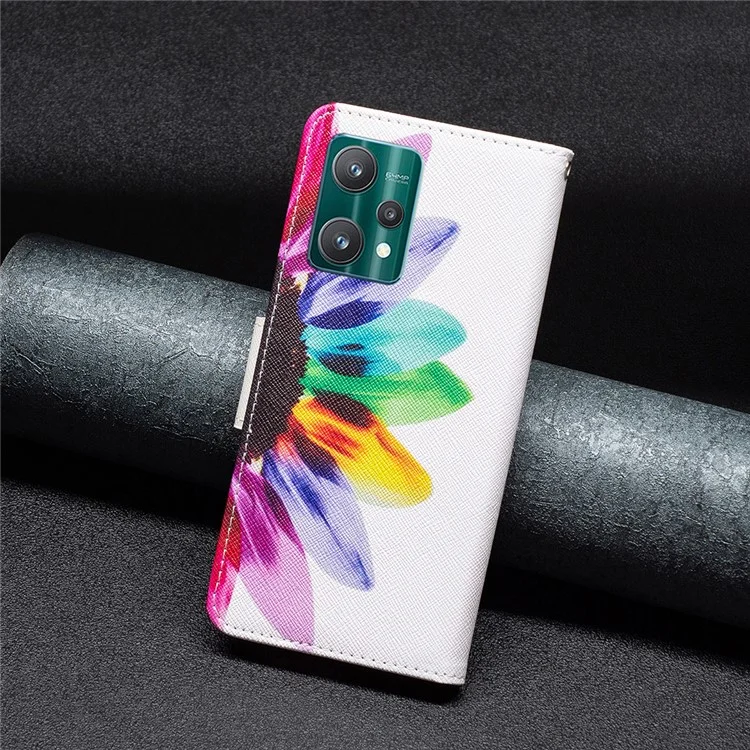 For Realme 9 Pro 5G / 9 5G / V25 Phone Case Pattern Printing PU Leather Wallet Stand Cover - Sunflower