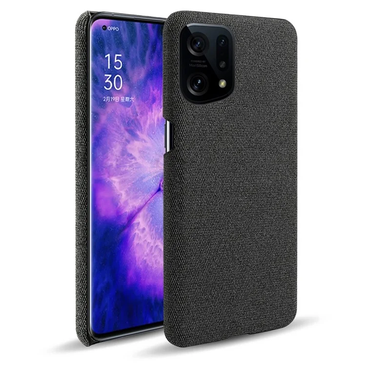 For Oppo Find X5 Solid Color Cloth Texture + PC Protective Case Heat Dissipation Incomplete Covering Back Shell - Black