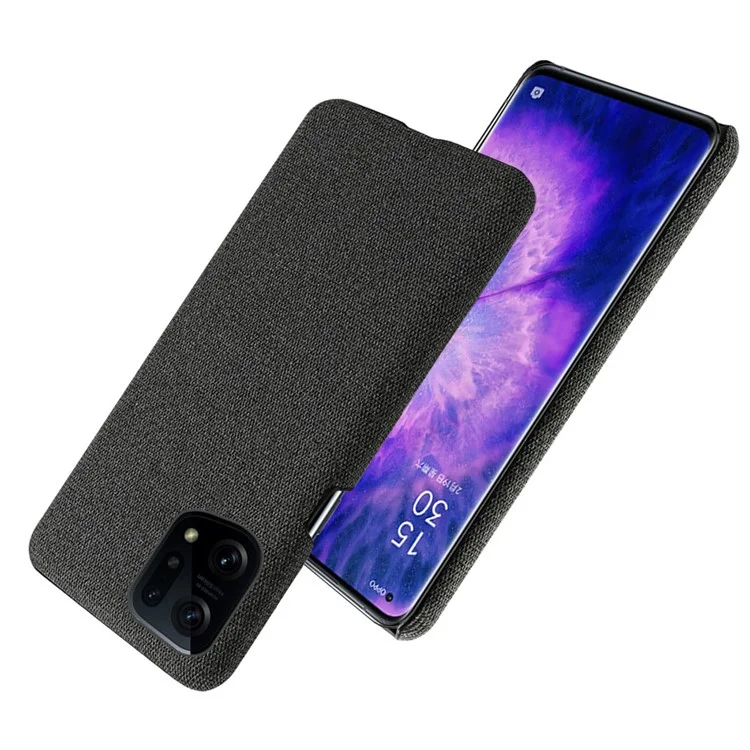 For Oppo Find X5 Solid Color Cloth Texture + PC Protective Case Heat Dissipation Incomplete Covering Back Shell - Black