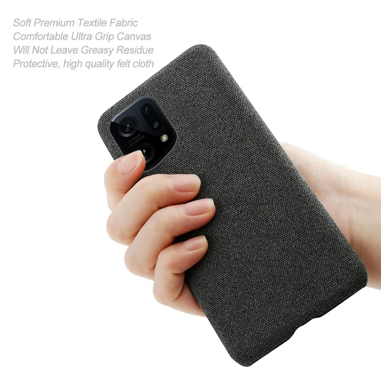 For Oppo Find X5 Solid Color Cloth Texture + PC Protective Case Heat Dissipation Incomplete Covering Back Shell - Black