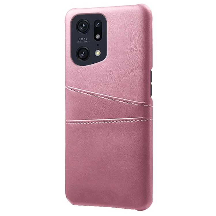 Pour Oppo Find X5 Pro PU Cuir Enduit Dur PC Coque Deux Fentes pour Cartes Antichoc Anti-rayures Coque de Téléphone - Or Rose