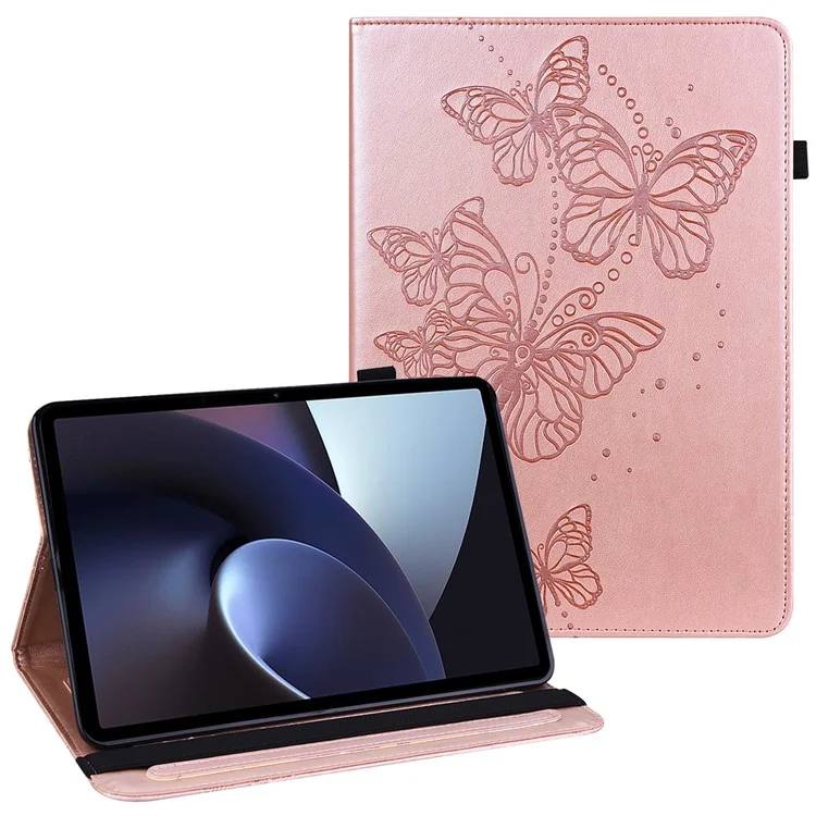 Pour Oppo Pad Anti-dust Smart Auto Auto Wake / Sleep Stand Tablet Smart Cover Impression Impression de Cartes Intégrées en Cuir - or Rose