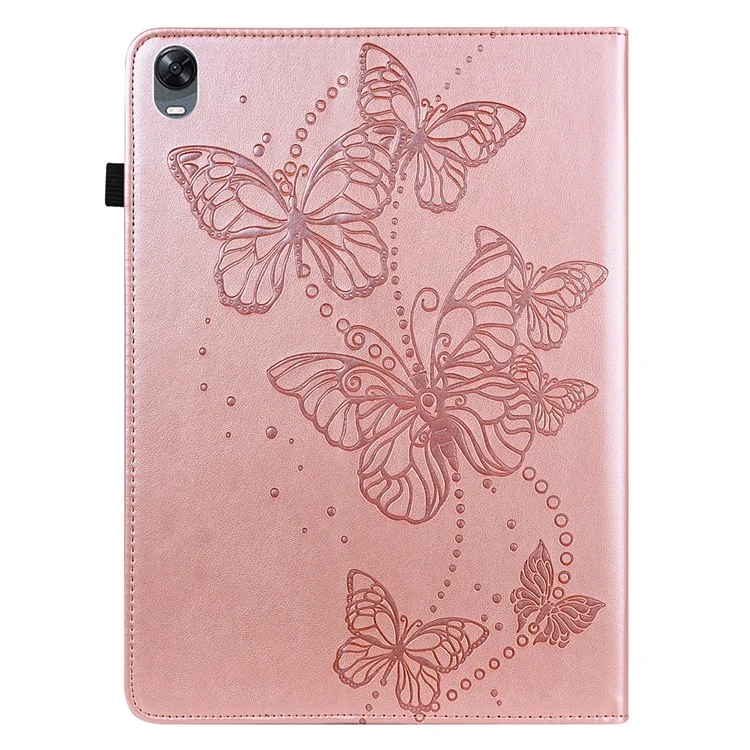 Pour Oppo Pad Anti-dust Smart Auto Auto Wake / Sleep Stand Tablet Smart Cover Impression Impression de Cartes Intégrées en Cuir - or Rose