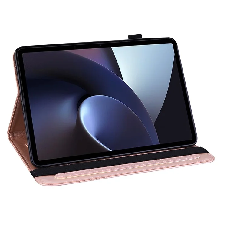 Pour Oppo Pad Anti-dust Smart Auto Auto Wake / Sleep Stand Tablet Smart Cover Impression Impression de Cartes Intégrées en Cuir - or Rose