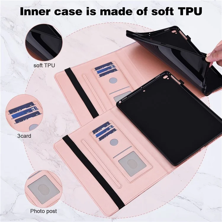 Pour Oppo Pad Anti-dust Smart Auto Auto Wake / Sleep Stand Tablet Smart Cover Impression Impression de Cartes Intégrées en Cuir - or Rose