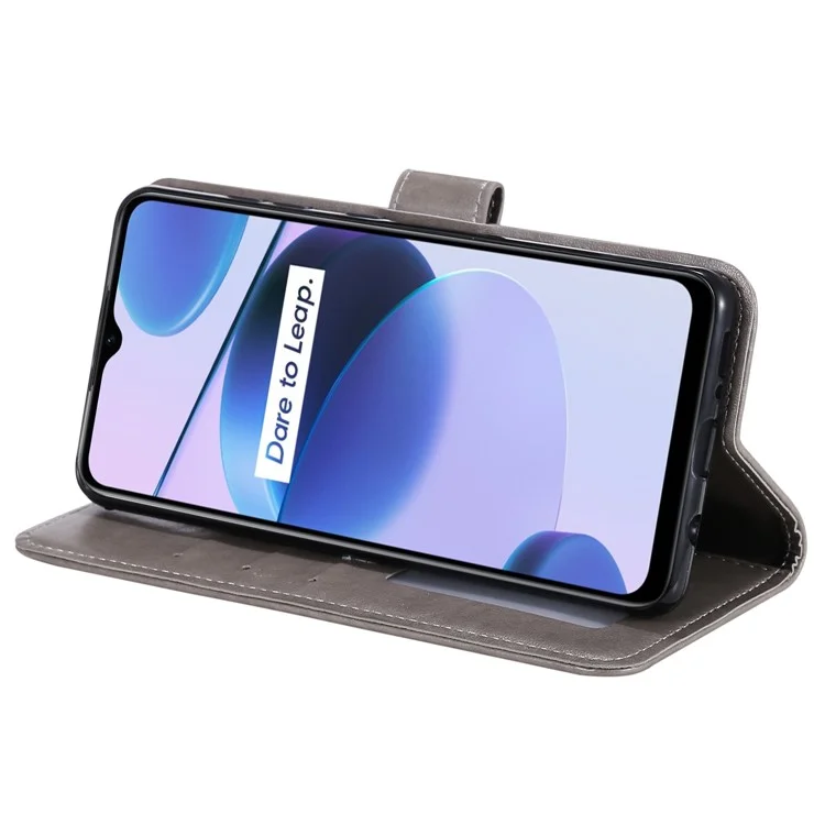 Per Realme C35 PU Leather Scratch-resistant Cover Foldable Stand Imprinted Mandala Flower Wallet Case con Cinturino - Grigio