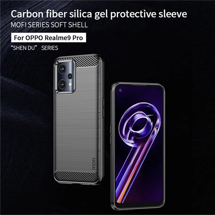 Mofi JK Tpu-serie-1 Für Realme 9 Pro/V25 Anti-fingerabdruck Kohlefaser-design Phone Hülle Weiche TPU Gebürstete Oberflächenschutzabdeckung - Blau