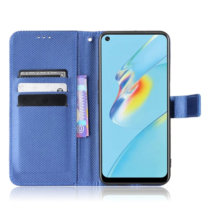Para Oppo A54 4G Diamond Texture Stand pu Leather Folio Caso de Fechamento Magnético Tampa do Estilo da Carteira Com Cinta - Azul