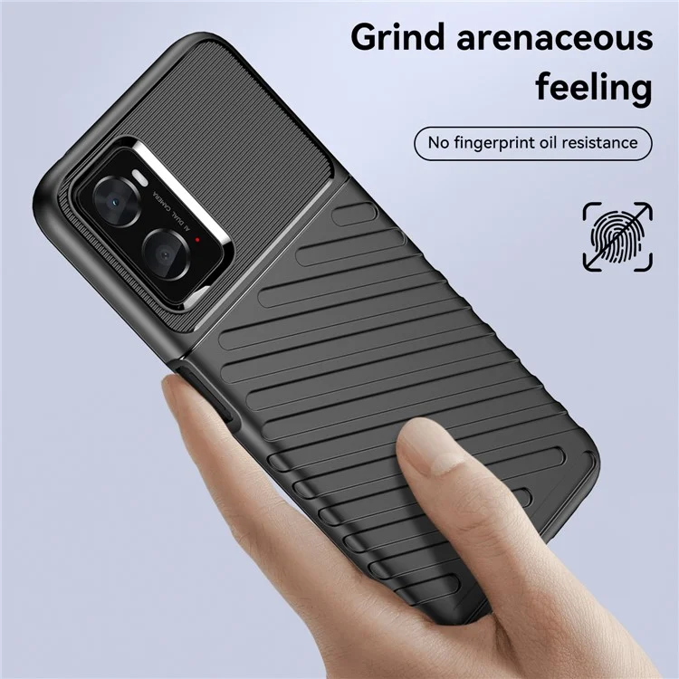 Para Realme 9i/Oppo A76/A96 4G Thunder Series Twill Texture Soft TPU Phone Case Thickened Shockproof Cover - Preto
