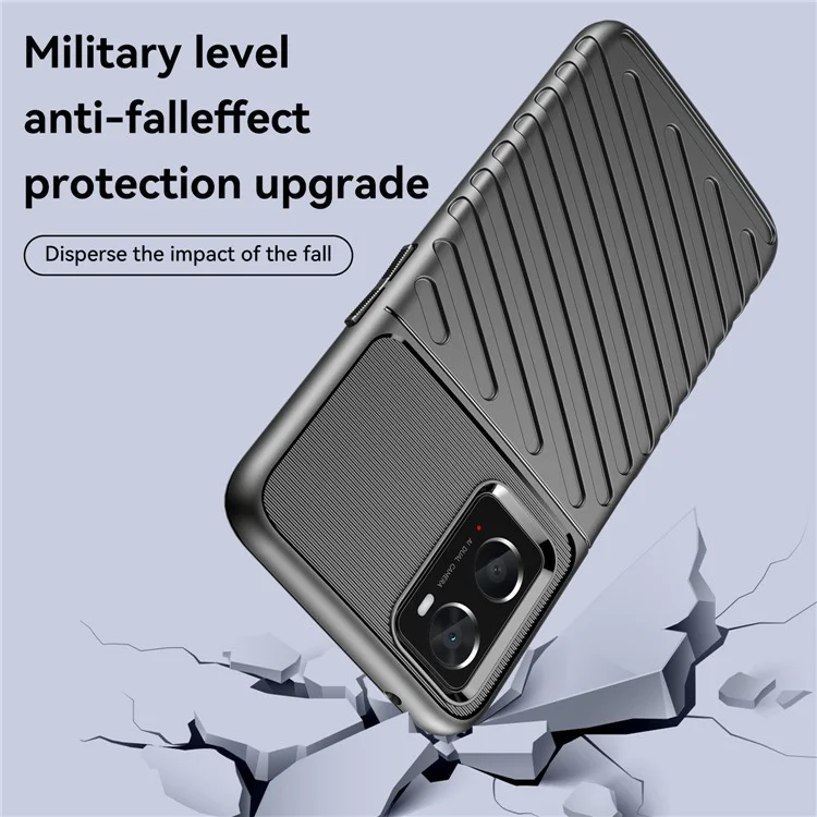Para Realme 9i/Oppo A76/A96 4G Thunder Series Twill Texture Soft TPU Phone Case Thickened Shockproof Cover - Preto