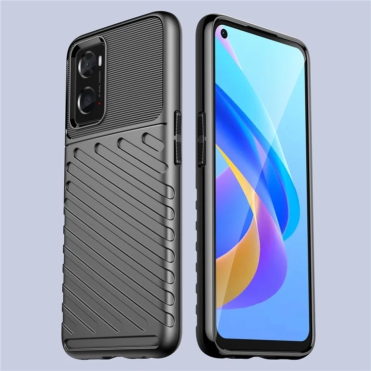 Para Realme 9i/Oppo A76/A96 4G Thunder Series Twill Texture Soft TPU Phone Case Thickened Shockproof Cover - Preto